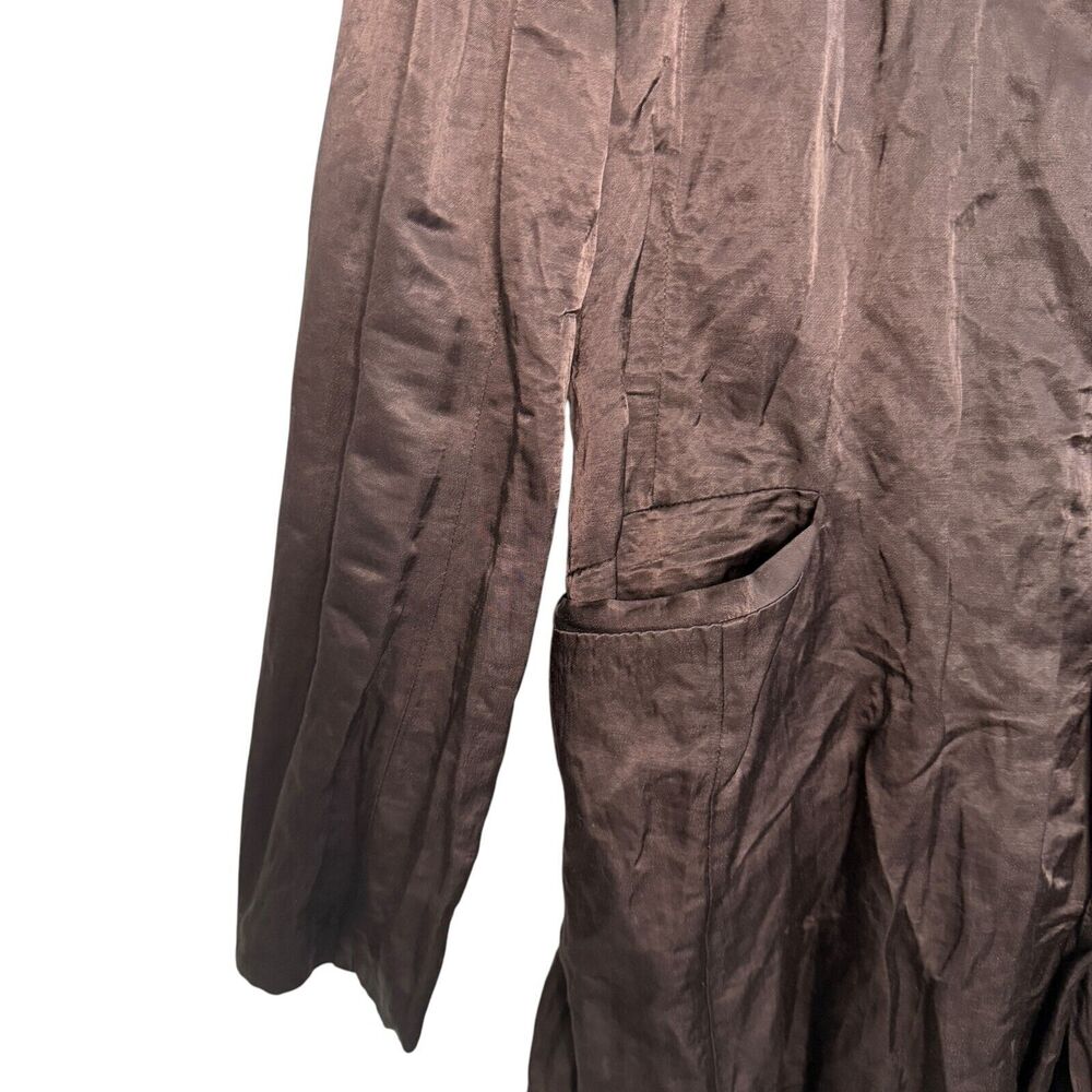 Eileen Fisher Metallic Crinkle Fabric Jacket Cocoa Snap Closure Pockets‎ Size M - Picture 4 of 11